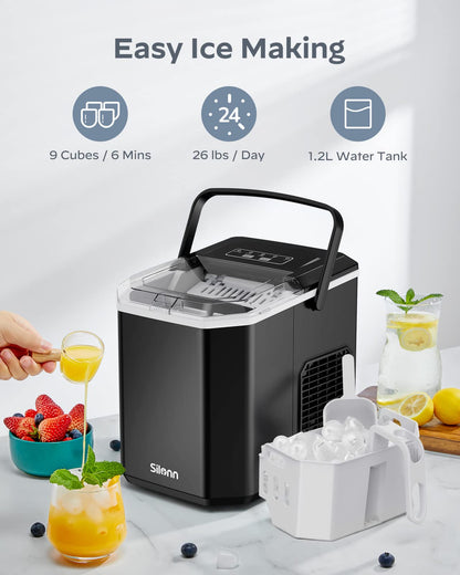 Eiswürfelmaschine Tragbar & Selbstreinigend – Mini Ice Maker mit Griff & Korb, 9 Eiswürfel in 6 Min., bis 12 kg pro Tag ✅
