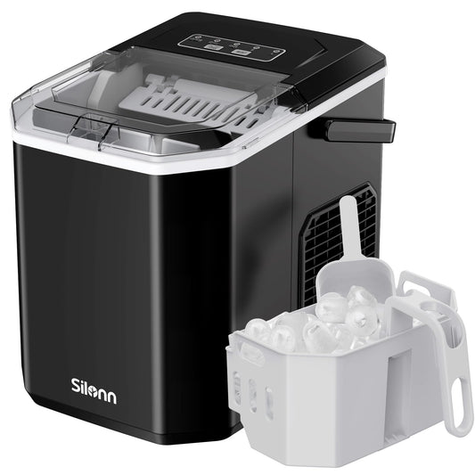 Eiswürfelmaschine Tragbar & Selbstreinigend – Mini Ice Maker mit Griff & Korb, 9 Eiswürfel in 6 Min., bis 12 kg pro Tag ✅